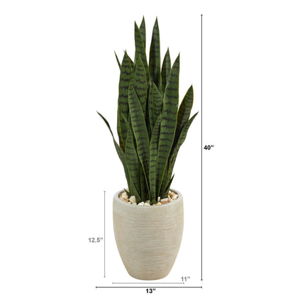 40” Artificial Sansevieria in Sand Colored Planter
