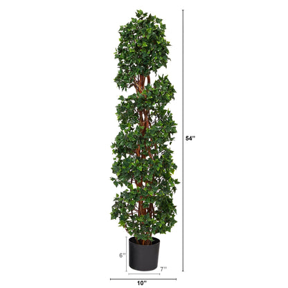 4.5’ English Ivy Spiral Topiary Artificial Tree with Natural Trunk UV Resistant (Indoor/Outdoor)