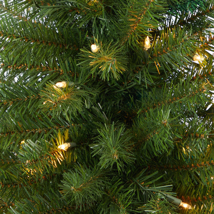 4.5’ Virginia Fir Artificial Christmas Tree with 100 Clear Lights and 223 Bendable Branches in Red Planter