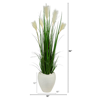 4.5’ Wheat Plum Grass Artificial Plant in White Planter