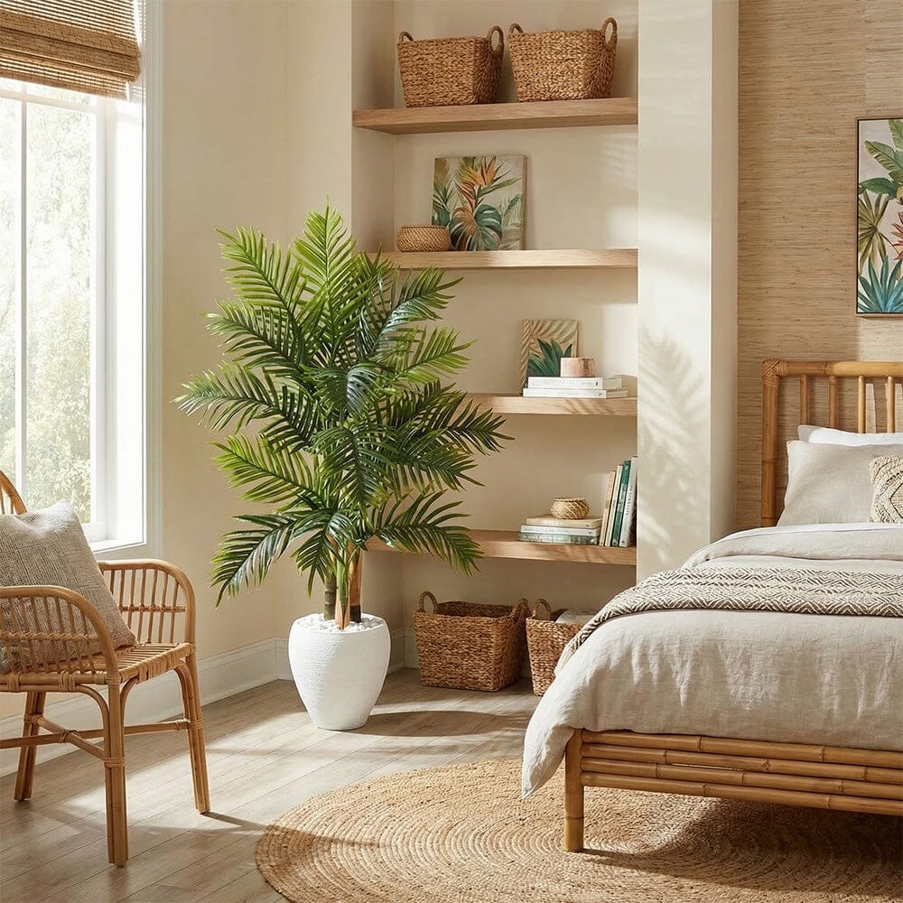 5’ Areca Palm Artificial Tree in White Planter (Real Touch)