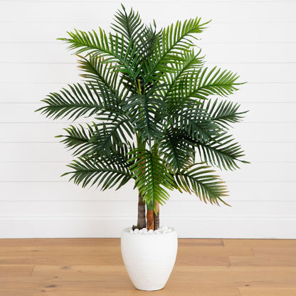 5’ Areca Palm Artificial Tree in White Planter (Real Touch)