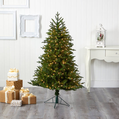 5' Cambridge Fir Artificial Christmas Tree with 300 Clear Warm (Multifunction) LED Lights with Instant Connect Technology and 570 Bendable Branches