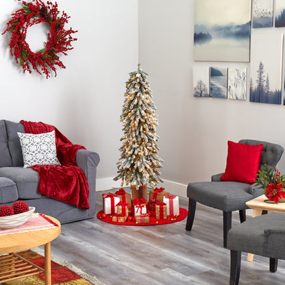 5’ Flocked Grand Alpine Artificial Christmas Tree with 200 Clear Lights and 469 Bendable Branches on Natural Trunk