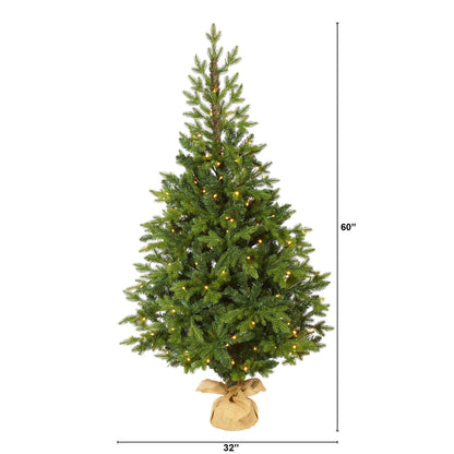 5’ Fraser Fir “Natural Look” Artificial Christmas Tree with 190 Clear LED Lights, a Burlap Base and 1217 Bendable Branches
