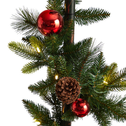 5' Holiday Decorated Lamp Post with Greenery, Ornaments and 50 LED Lights