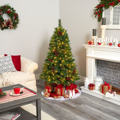 5’ Montana Mixed Pine Artificial Christmas Tree with Pine Cones, Berries and 250 Clear LED Lights