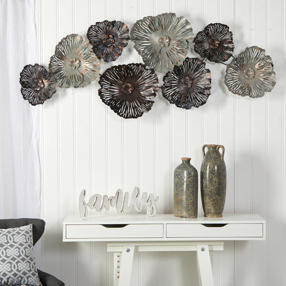 5’ x 2’ Floating Metal Floral Design Metal Wall Art Decor