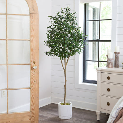 6’ Artificial Olive Tree with White Decorative Planter