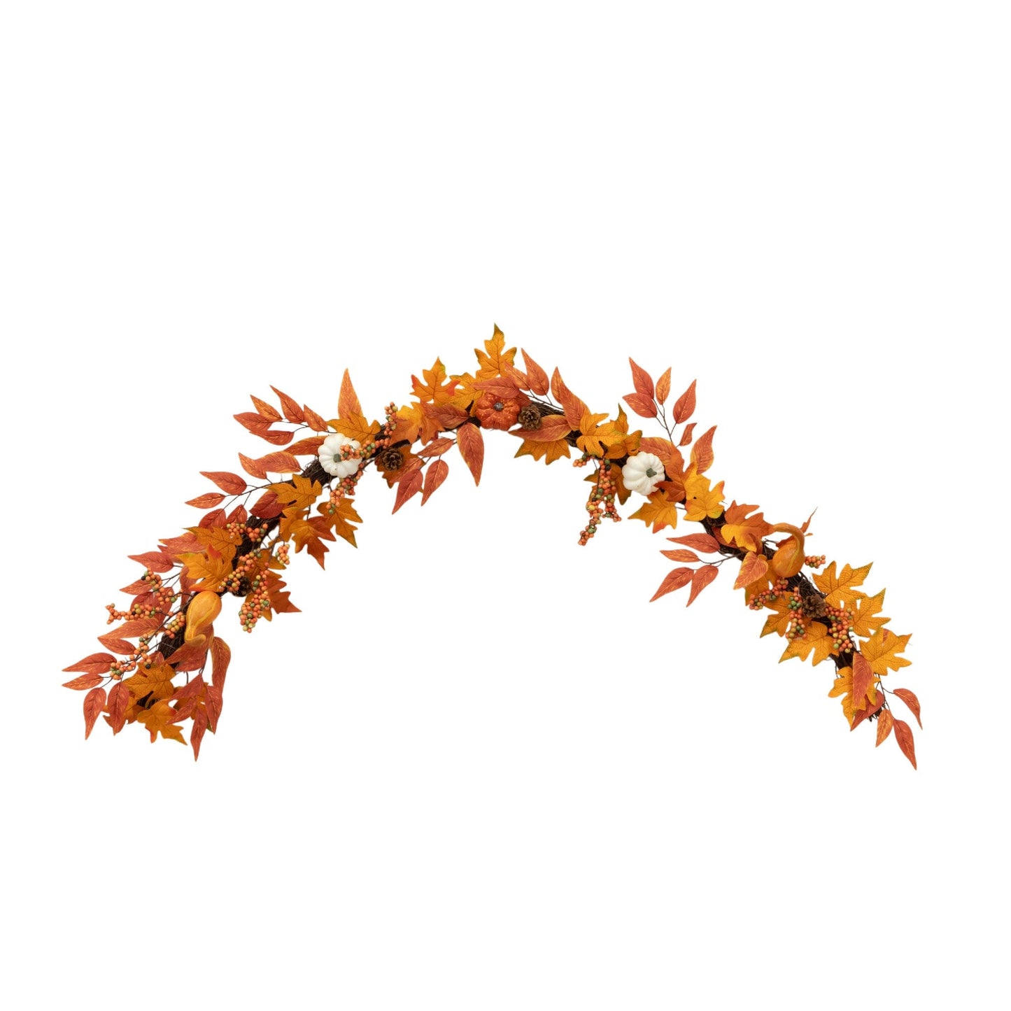 6’ Assorted Autumn Maple Leaves, Pumpkins, Gourds, Berries and Pinecone Artificial Fall Garland