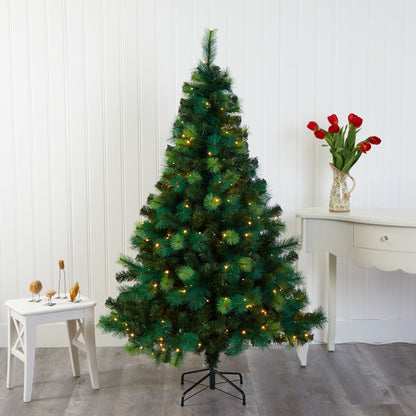 6' Assorted Green Scotch Pine Artificial Christmas Tree with 250 LED Lights
