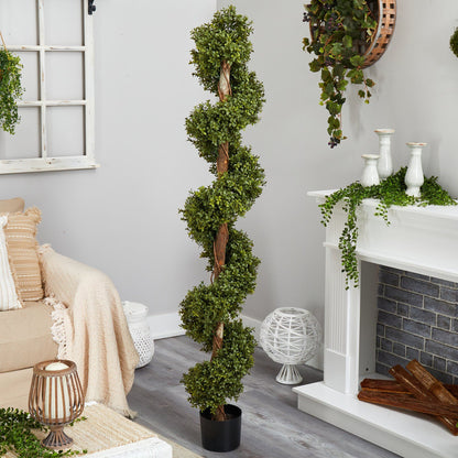 6’ Boxwood Topiary Spiral Artificial Tree (Indoor/Outdoor)