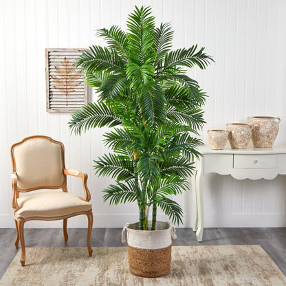 6’ Curvy Parlor Artificial Palm Tree in Handmade Natural Jute and Cotton Planter