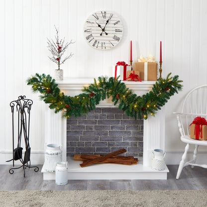6’ Mixed Pine and Pinecone Artificial Garland with 35 Clear LED Lights
