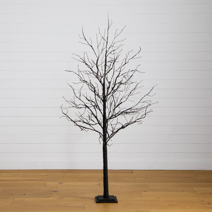 6’ Pre-Lit Halloween Deluxe Black Twig Artificial Tree with 156 Orange & Purple LED Lights