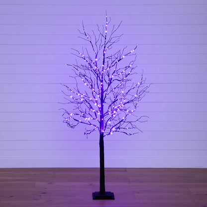 6’ Pre-Lit Halloween Deluxe Black Twig Artificial Tree with 156 Orange & Purple LED Lights