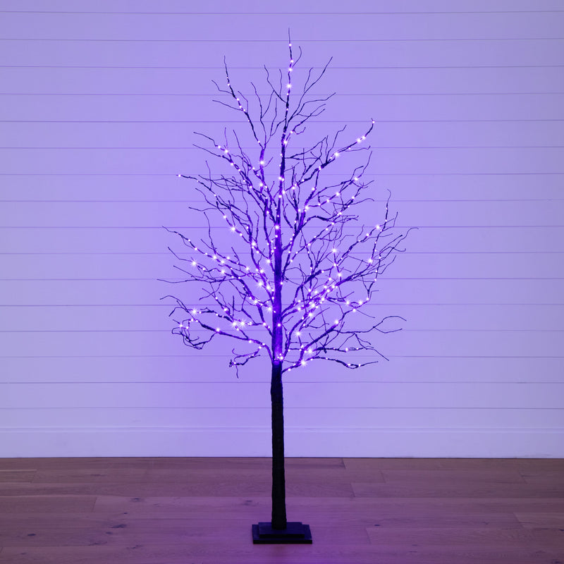 6’ Pre-Lit Halloween Deluxe Black Twig Artificial Tree with 156 Orange & Purple LED Lights