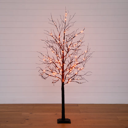 6’ Pre-Lit Halloween Deluxe Black Twig Artificial Tree with 156 Orange & Purple LED Lights