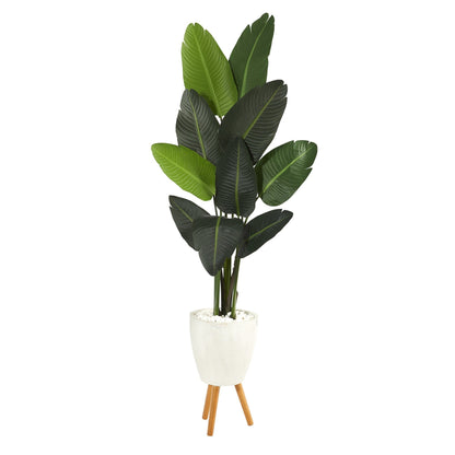 6’ Traveler's Palm Artificial tree in White Planter with Stand