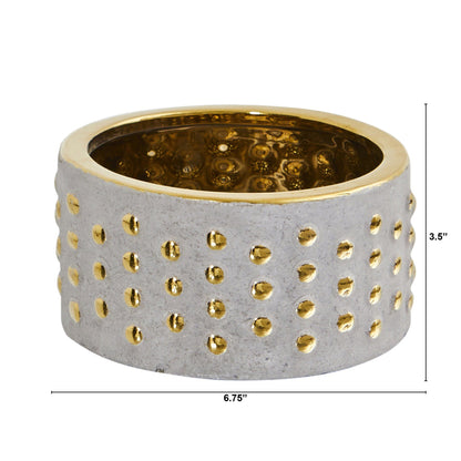 6.75” Regal Stone Hobnail Planter with Gold Accents