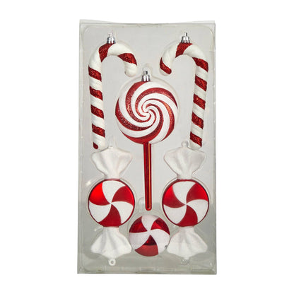 7” Assorted Candy Cane Holiday Christmas Deluxe Shatterproof Ornament Set of 6