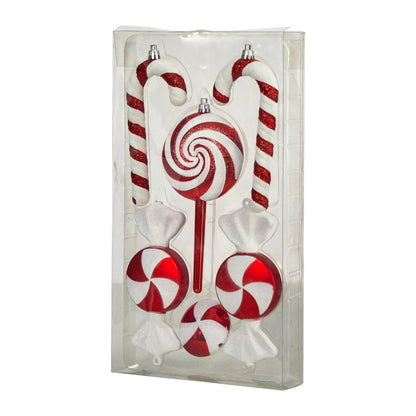 7” Assorted Candy Cane Holiday Christmas Deluxe Shatterproof Ornament Set of 6