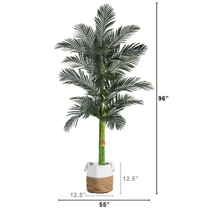 8’ Golden Cane Artificial Palm Tree in Handmade Natural Cotton Planter