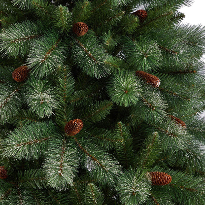 8’ Snowed French Alps Mountain Pine Christmas Tree with 1159 Bendable Branches and Pine Cones