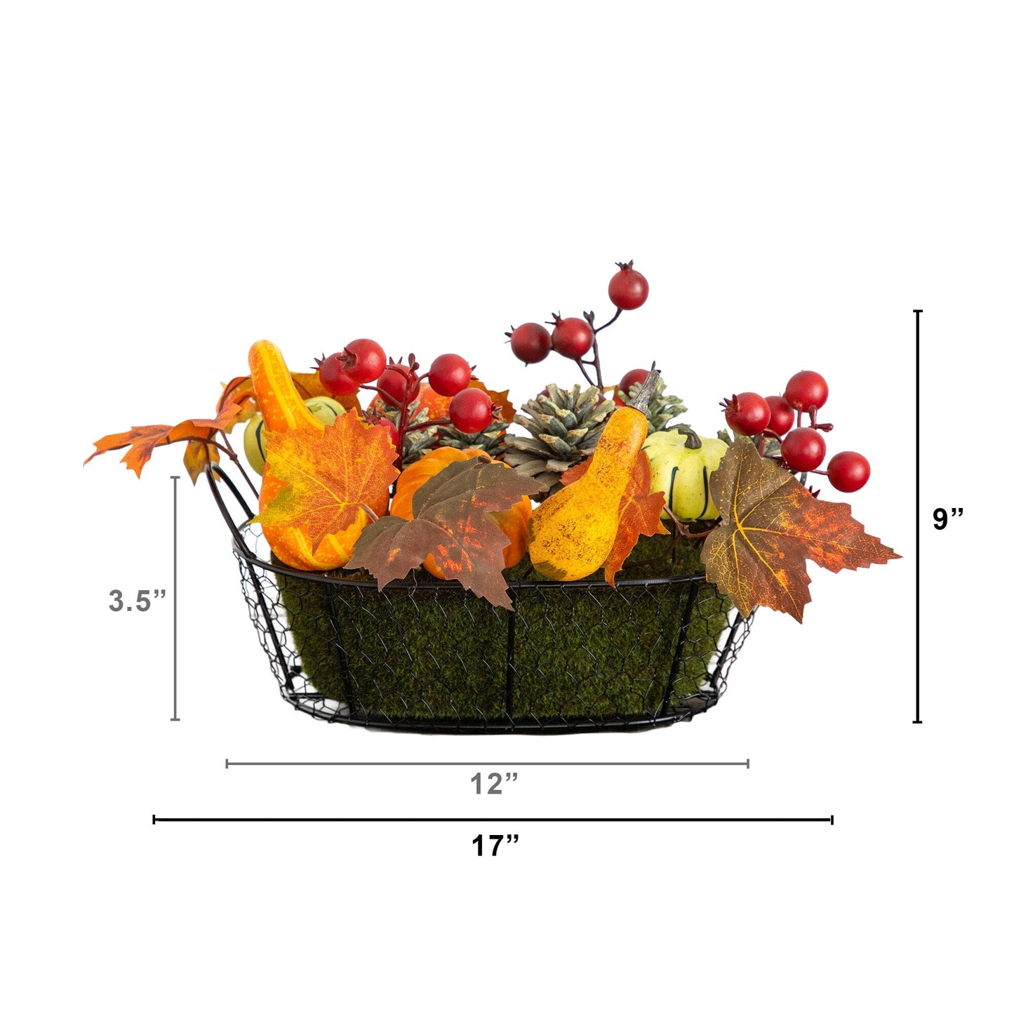 9" Pumpkin, Gourd, Berry and Maple Leaf Artificial Arrangement"