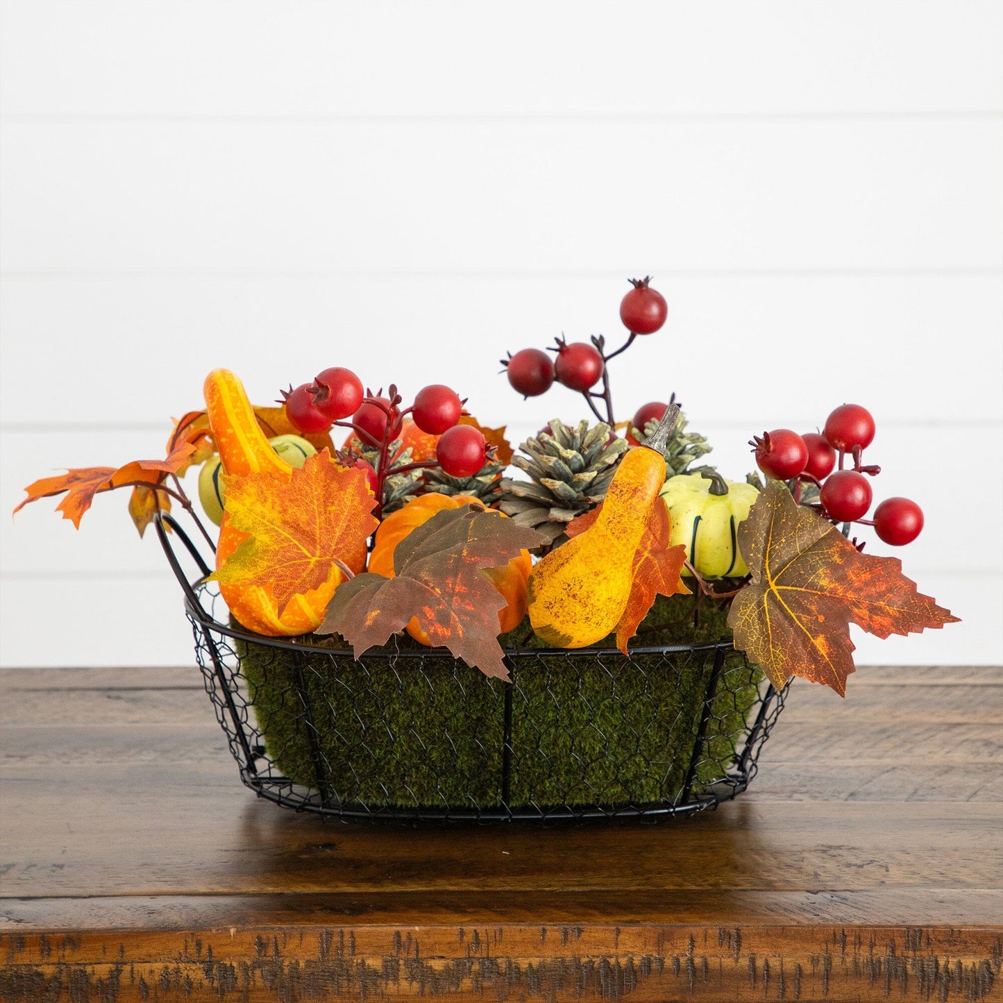 9" Pumpkin, Gourd, Berry and Maple Leaf Artificial Arrangement"