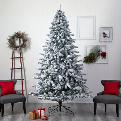 9' Flocked Rock Springs Spruce Christmas Tree with 650 LED Lights and 1550 Bendable Branches