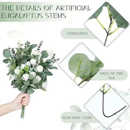 Artificial flower plants eucalyptus stems 90pcs wedding decor