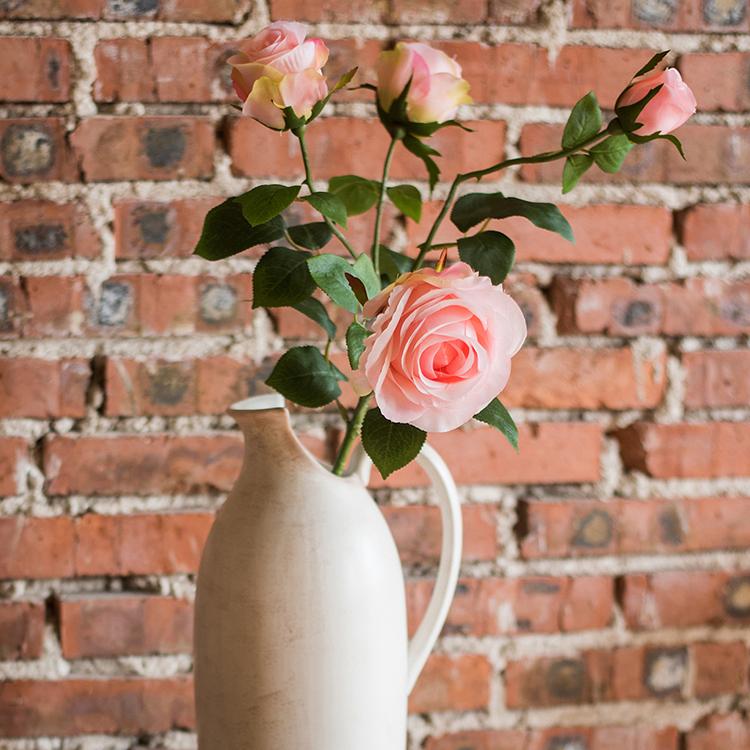 Faux Artificial Flower Silk 4 Rose Bloom Stem in Light Pink 31" Tall, view 2