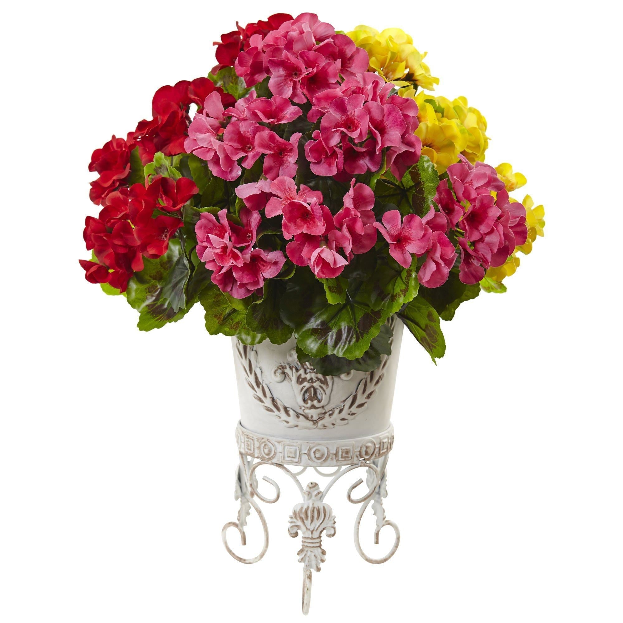 Geranium with Metal Planter UV Resistant (Indoor/Outdoor) at great ...