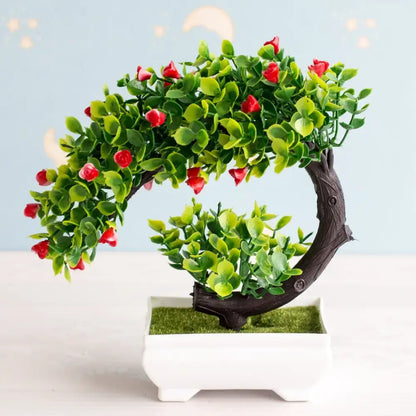 Artificial green and pink bonsai tree garden decor potted plant