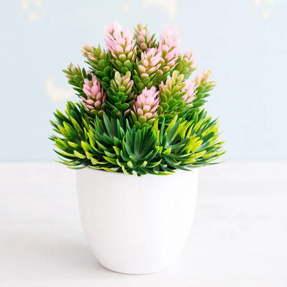 Artificial green and pink bonsai tree garden decor potted plant