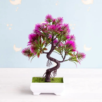 Artificial green and pink bonsai tree garden decor potted plant