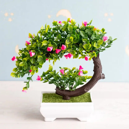 Artificial green and pink bonsai tree garden decor potted plant
