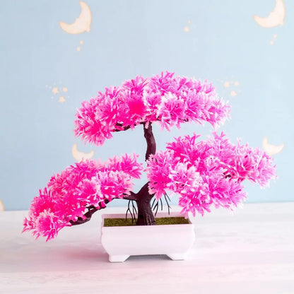 Artificial green and pink bonsai tree garden decor potted plant