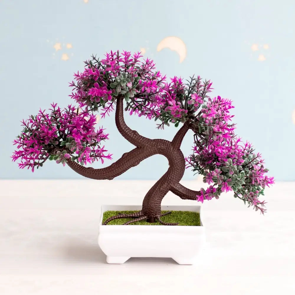 Artificial green and pink bonsai tree garden decor potted plant