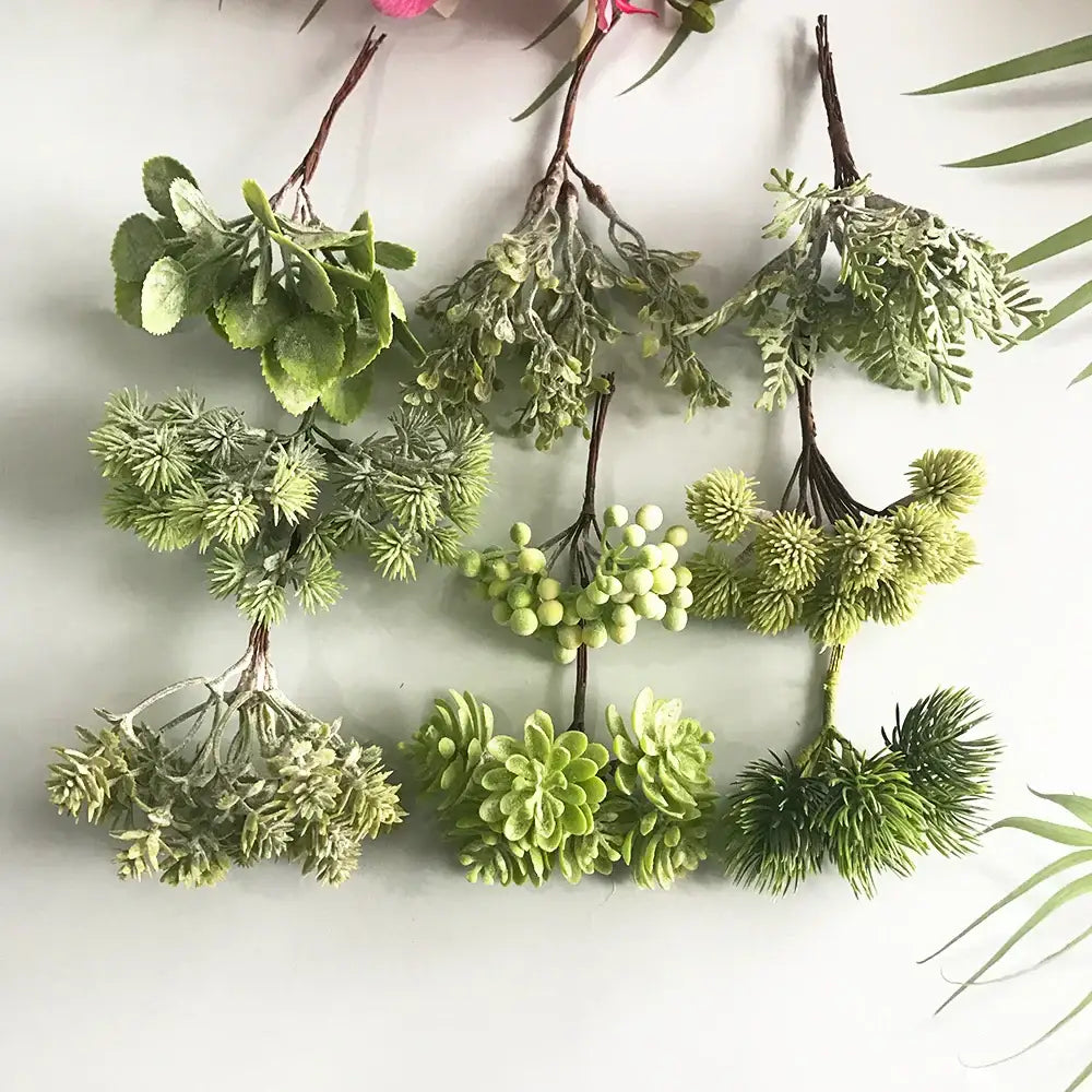 Artificial green plant flower cherry berries bundle living room decor
