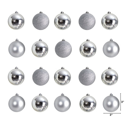 Holiday Christmas 20 Count 3” Shatterproof Ornament Set with Re-Useable Storage Container