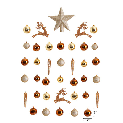 Holiday Christmas 40 Count Lux Shatterproof Ornament Set with Re-Useable Storage Container