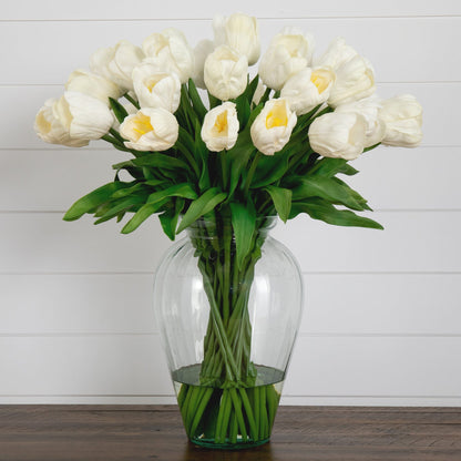 Signature Collection 24” Tulip Artificial Arrangement in Glass Vase