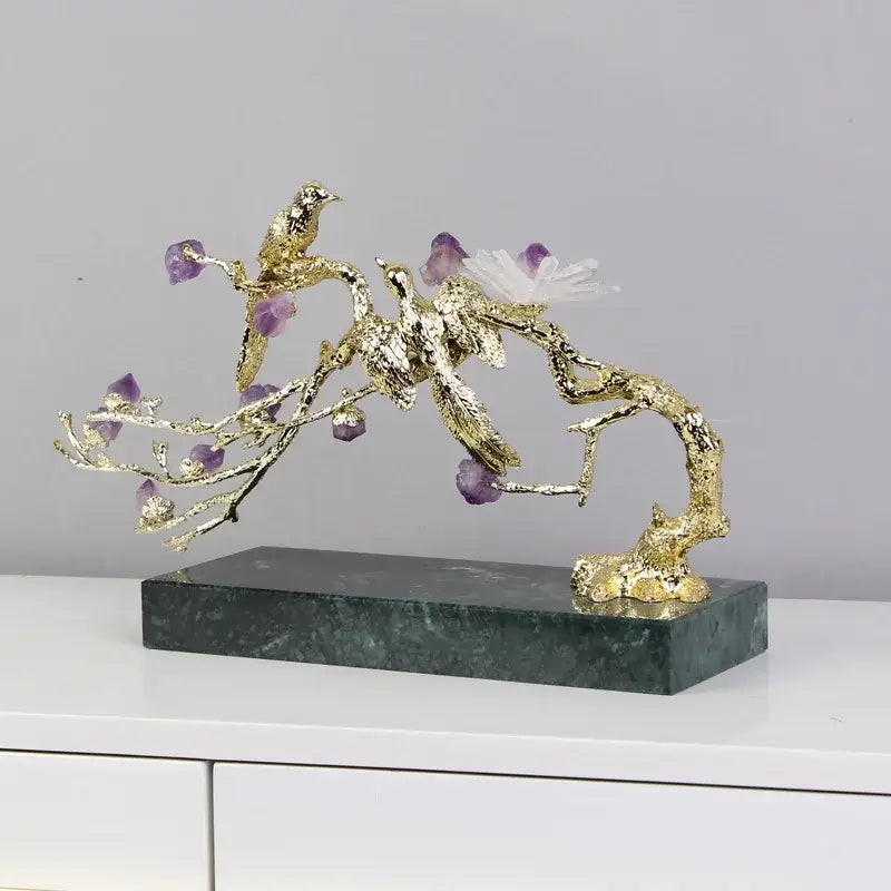 Artisan amethyst and golden tree handicraft living room decor