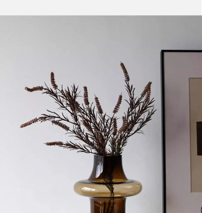 Artisan glass amber bulbous vase living room decor