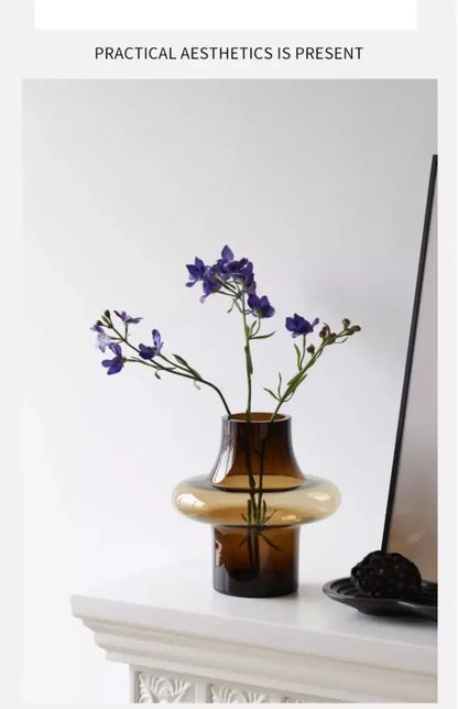 Artisan glass amber bulbous vase living room decor