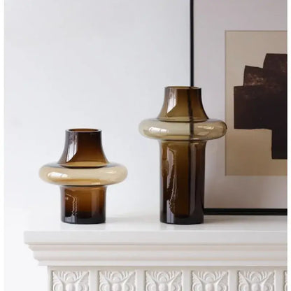 Artisan glass amber bulbous vase living room decor