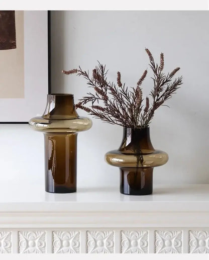 Artisan glass amber bulbous vase living room decor