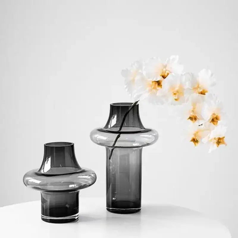 Artisan glass amber bulbous vase living room decor